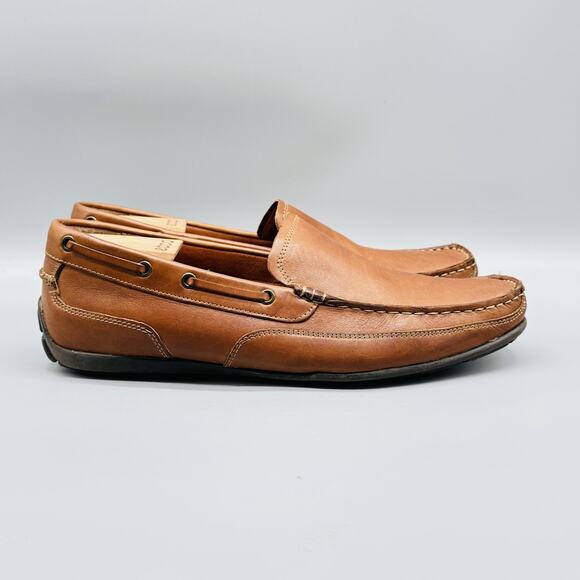 Bass Shoes Mens 11 Brown Leather Driving Loafers Slip On Moc Toe Hank Casual - Picture 1 of 12